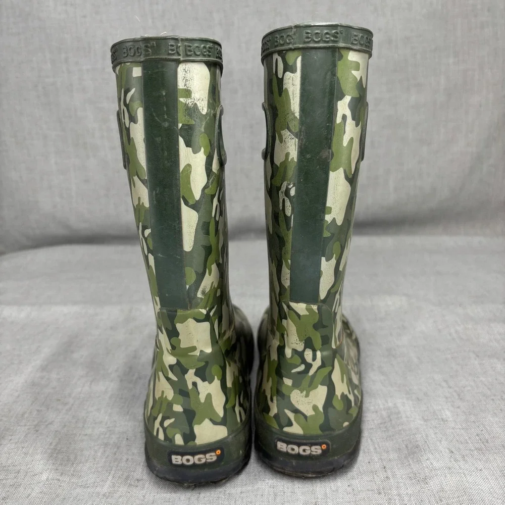 Bogs Kids Rain Boots Army Camo Green Rubber Waterproof Pull On Youth Size 4